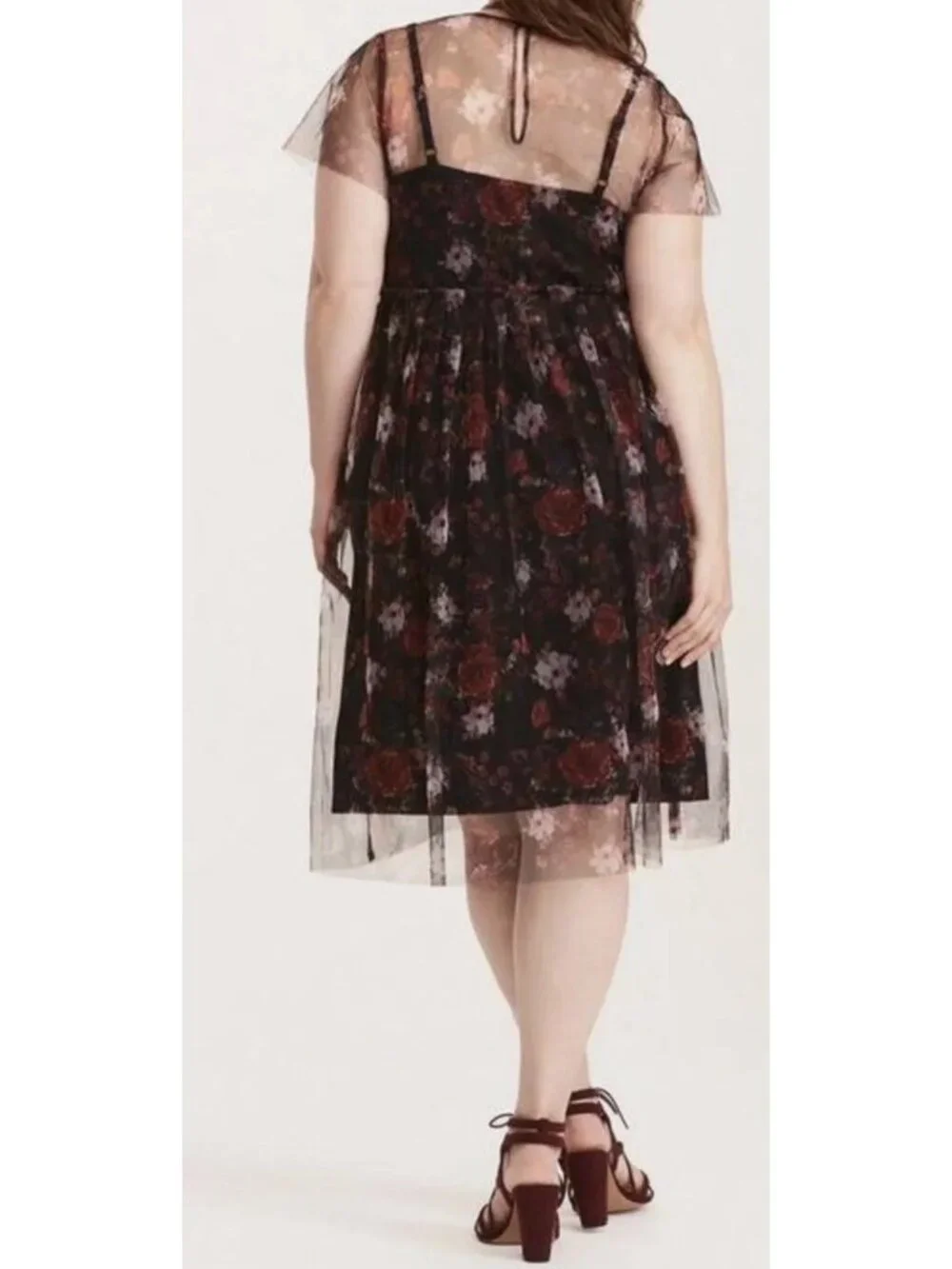 Torrid 2 Dress Plus Size 2X  Multicolor Floral Print Mesh Lined Skater Lace - Picture 2 of 14